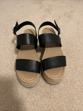 Steve Madden Black Two-Strap Platform Sandals
